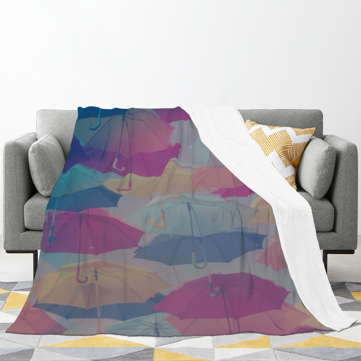 Powder Blue Botanical Flannel Throw Blanket