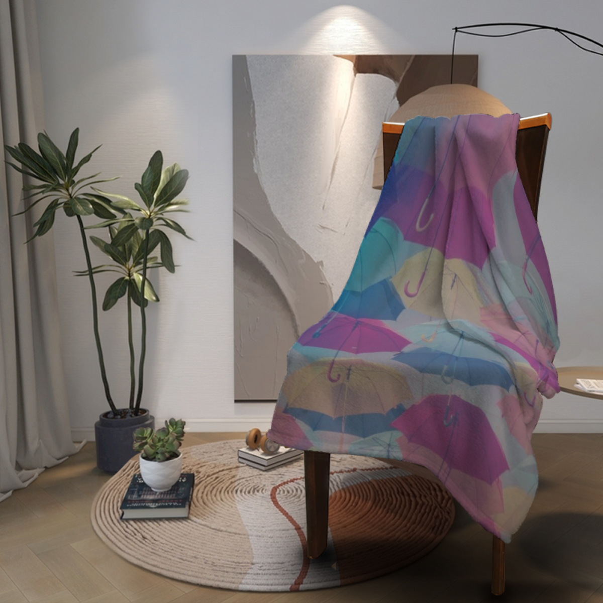 Powder Blue Botanical Flannel Throw Blanket