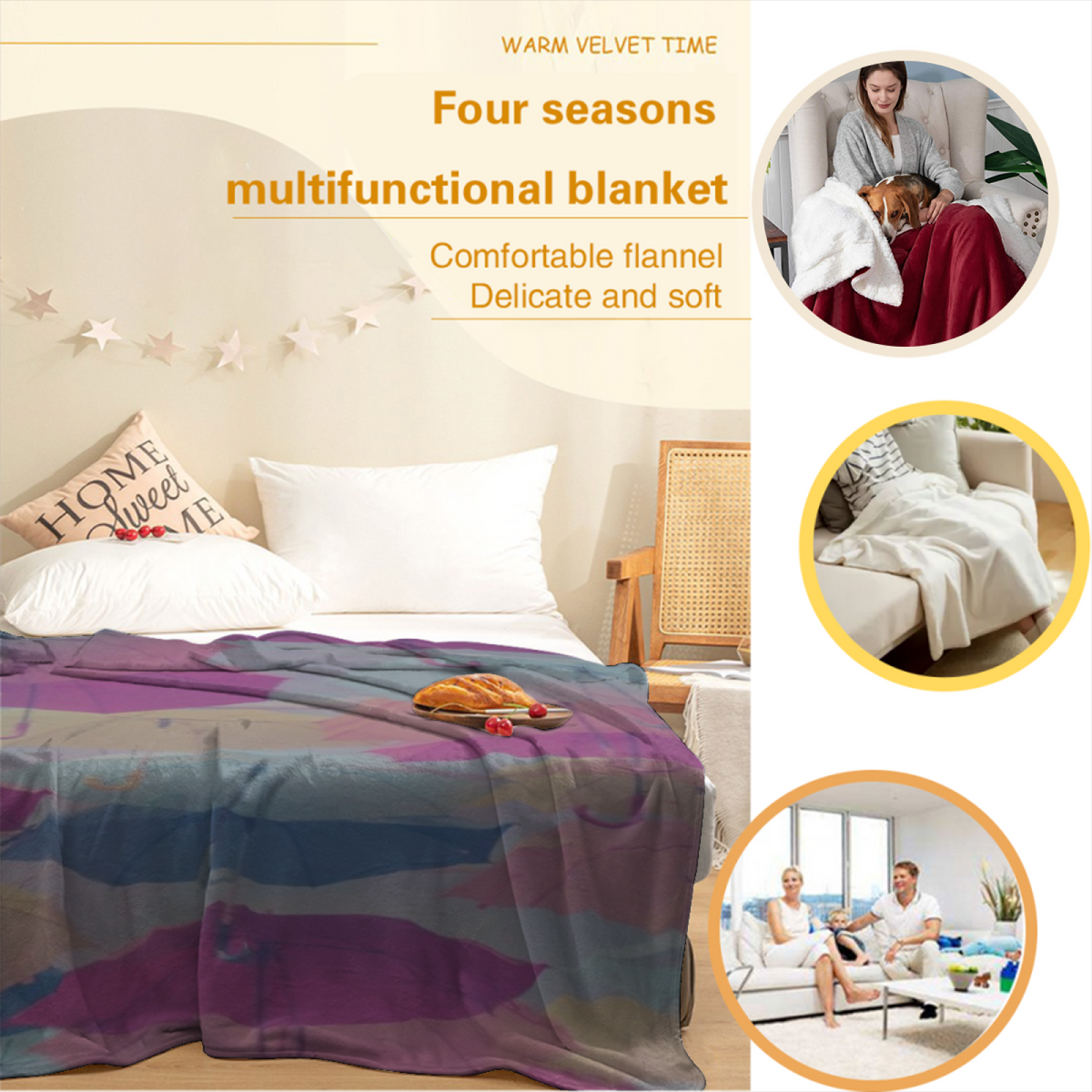 Powder Blue Botanical Flannel Throw Blanket