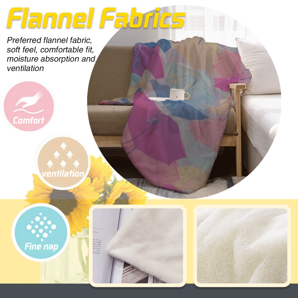 Powder Blue Botanical Flannel Throw Blanket
