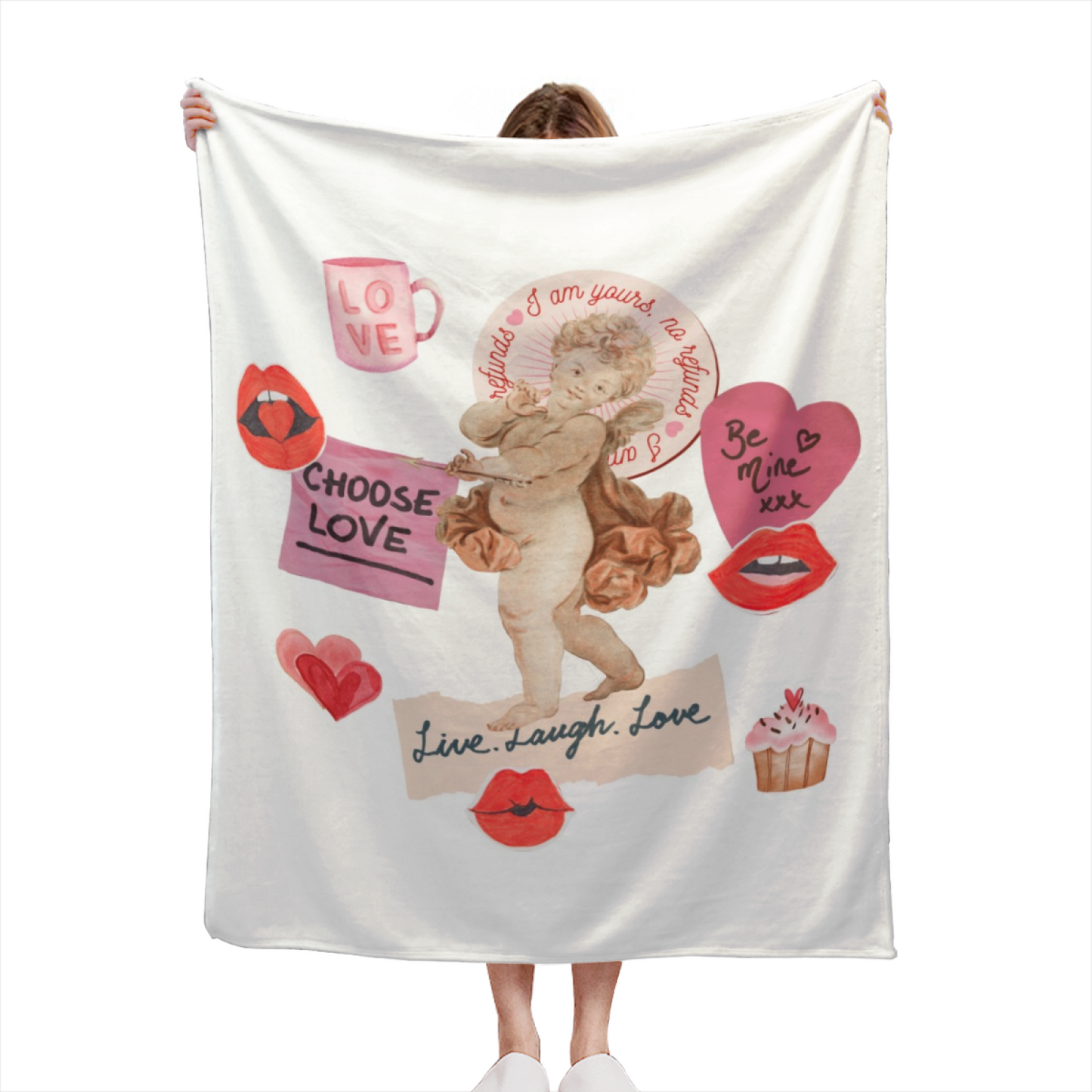 Vintage Cupid Love Flannel Throw Blanket ¨C Romantic Retro Collage Design