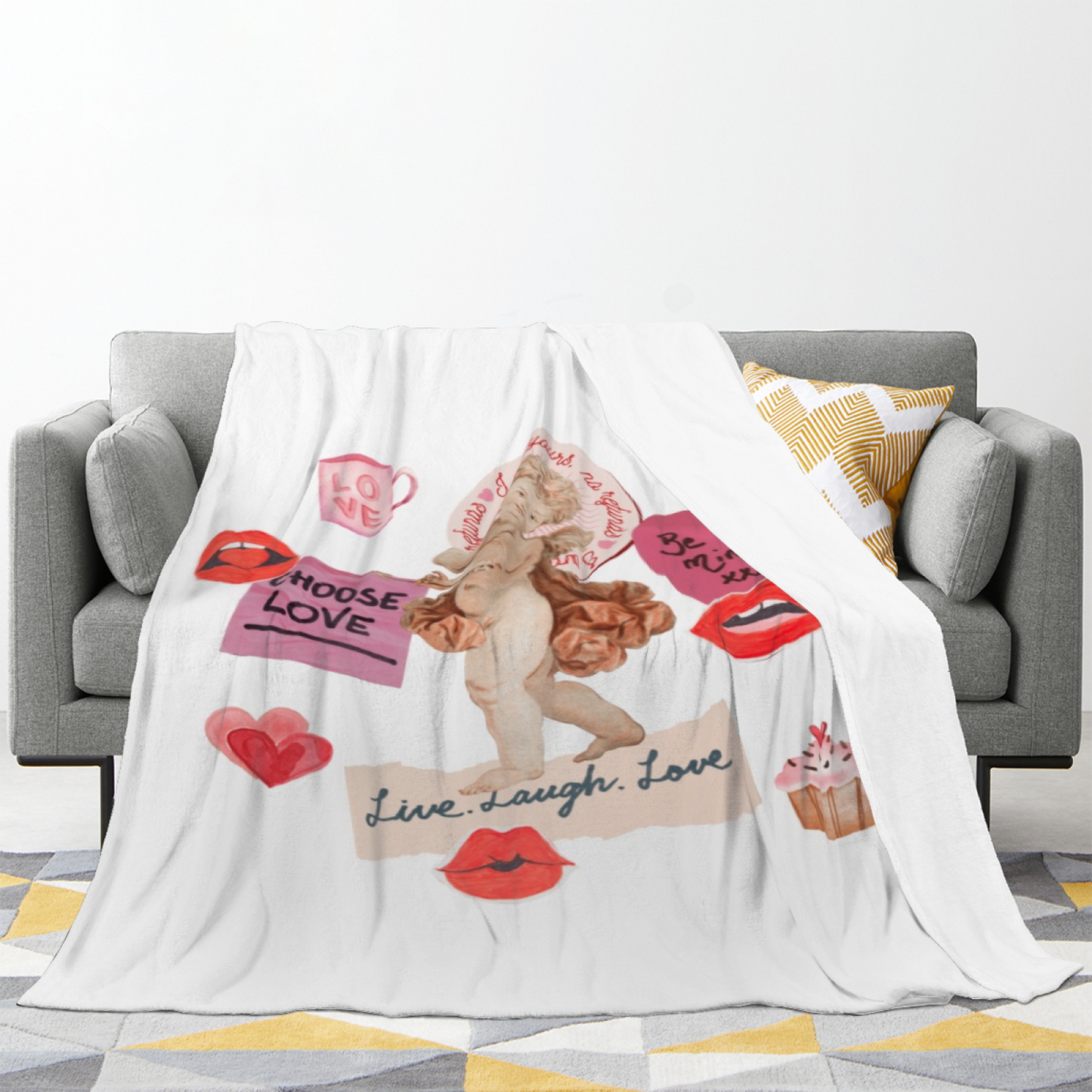 Vintage Cupid Love Flannel Throw Blanket ¨C Romantic Retro Collage Design