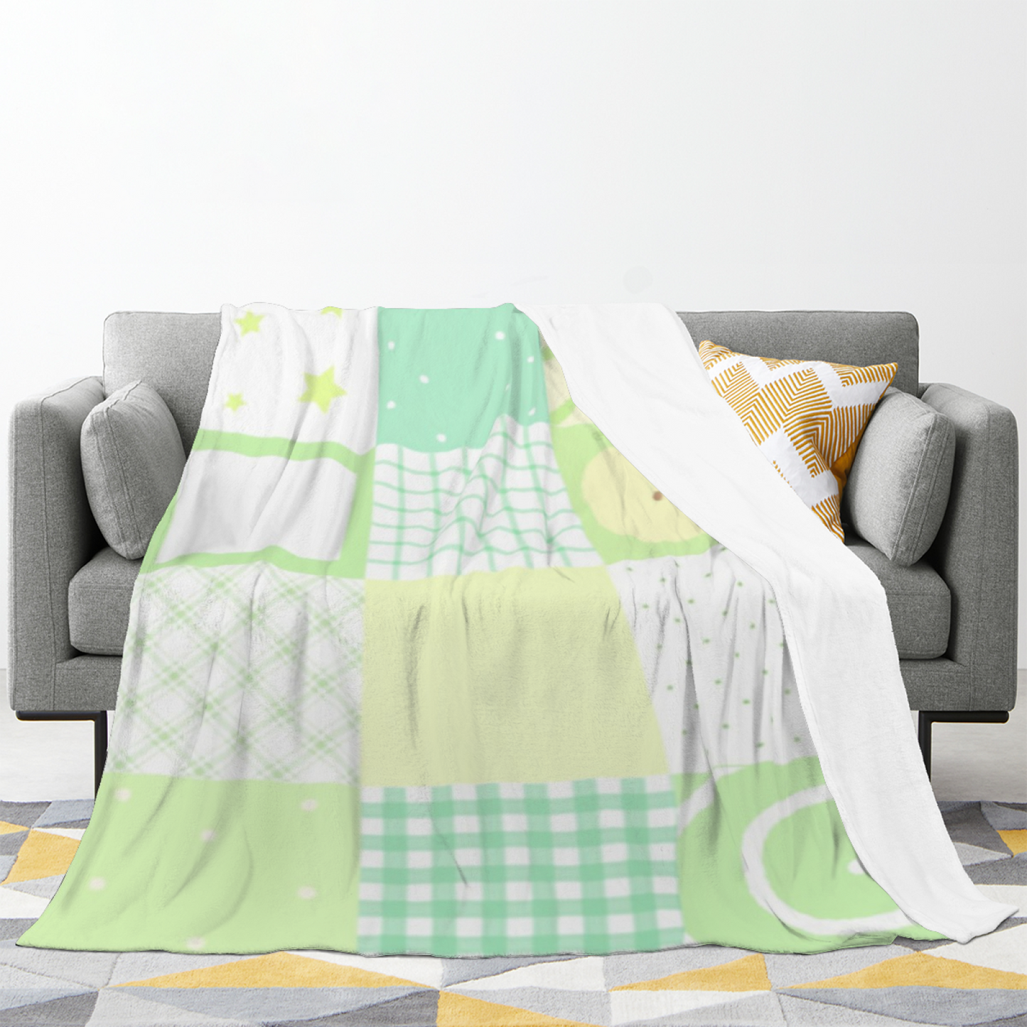 Pastel Green Floral Flannel Throw Blanket ¨C Cute Flower and Leaf Design