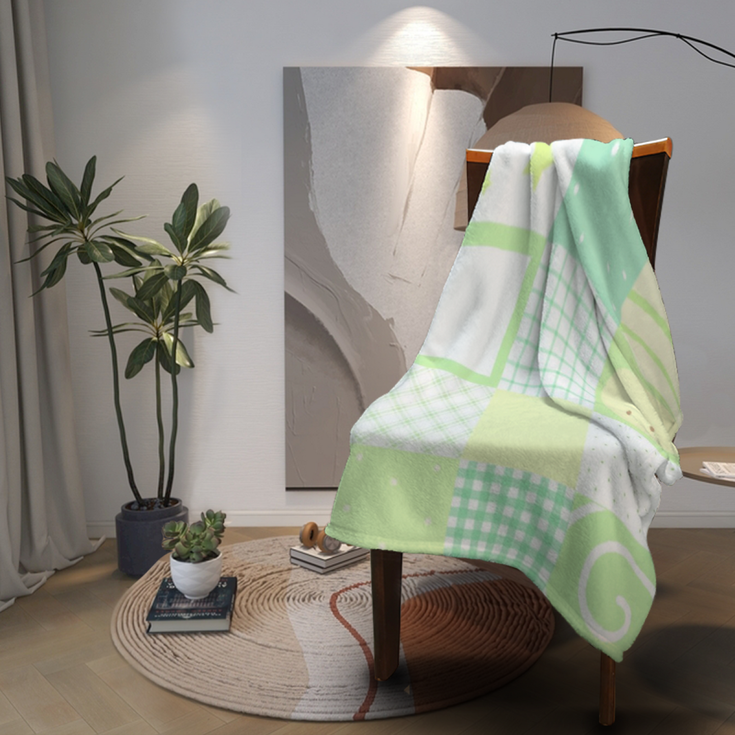 Pastel Green Floral Flannel Throw Blanket ¨C Cute Flower and Leaf Design