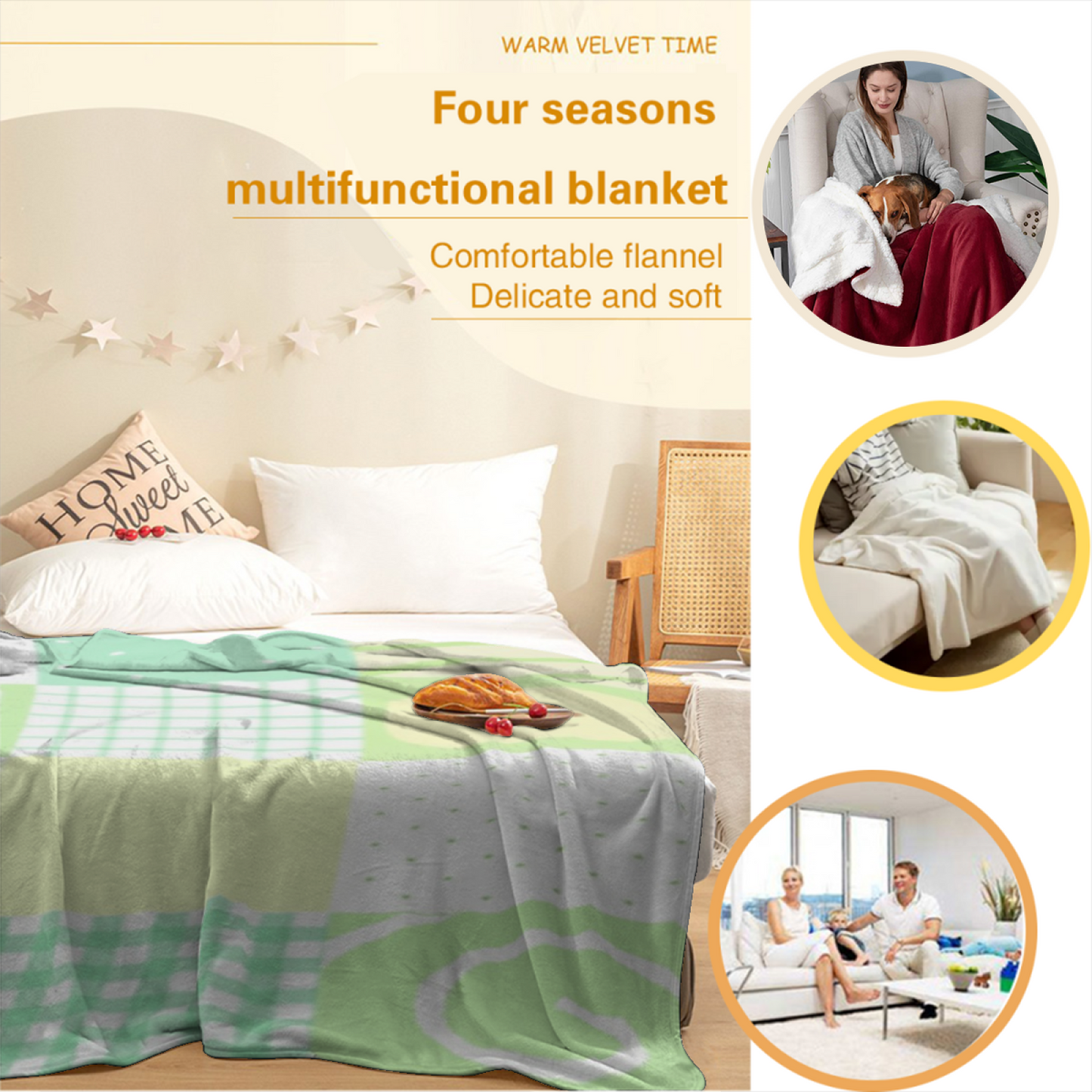 Pastel Green Floral Flannel Throw Blanket ¨C Cute Flower and Leaf Design