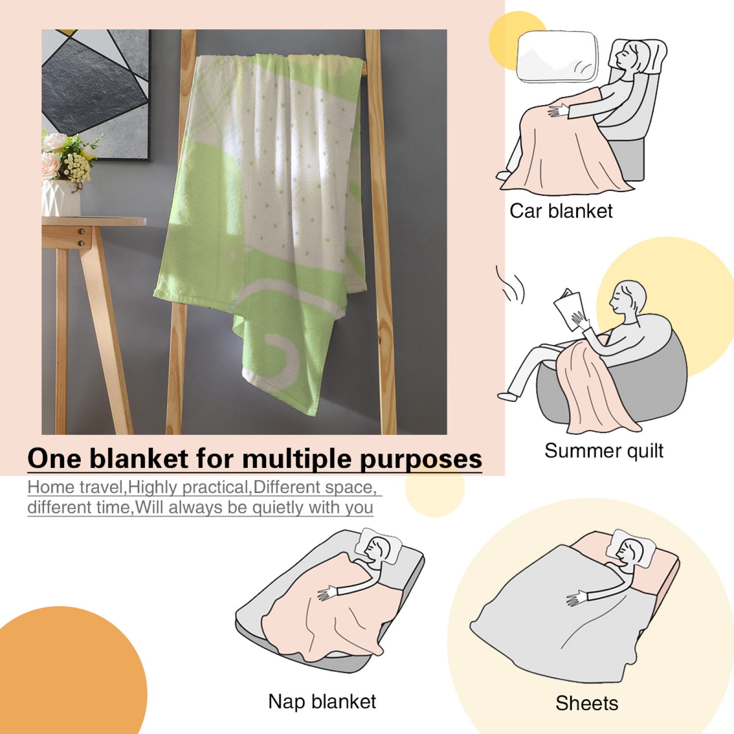 Pastel Green Floral Flannel Throw Blanket ¨C Cute Flower and Leaf Design