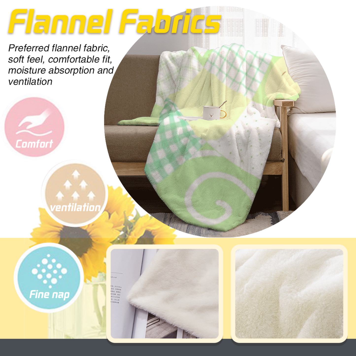 Pastel Green Floral Flannel Throw Blanket ¨C Cute Flower and Leaf Design