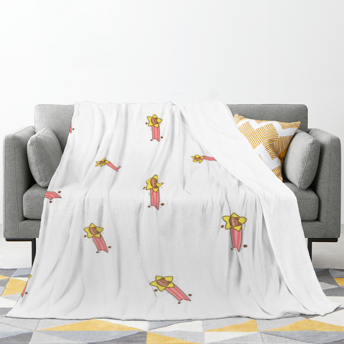 Indigo Charm Ivory Art Lightweight Flannel Throw