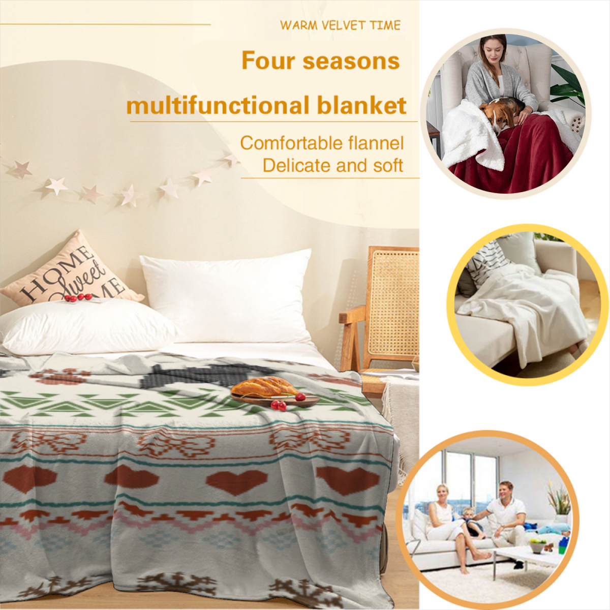 Willow Kaleidoscope Ivory Art Decorative Flannel Blanket