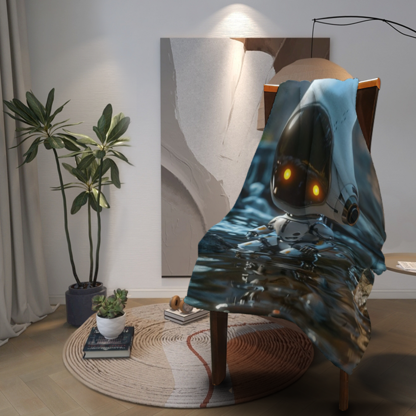 Cute Futuristic Robot Flannel Throw Blanket ¨C Friendly Sci-Fi Character