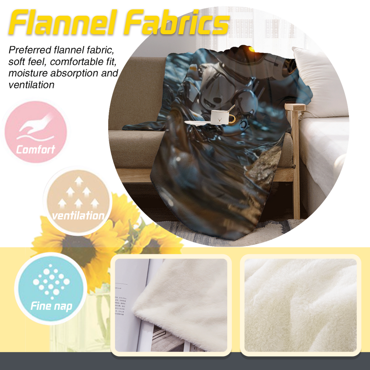 Cute Futuristic Robot Flannel Throw Blanket ¨C Friendly Sci-Fi Character