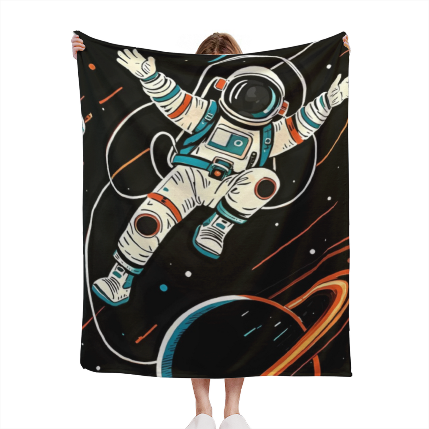 Space Astronaut Flannel Throw Blanket ¨C Purple, Blue and Neon Cosmic Art