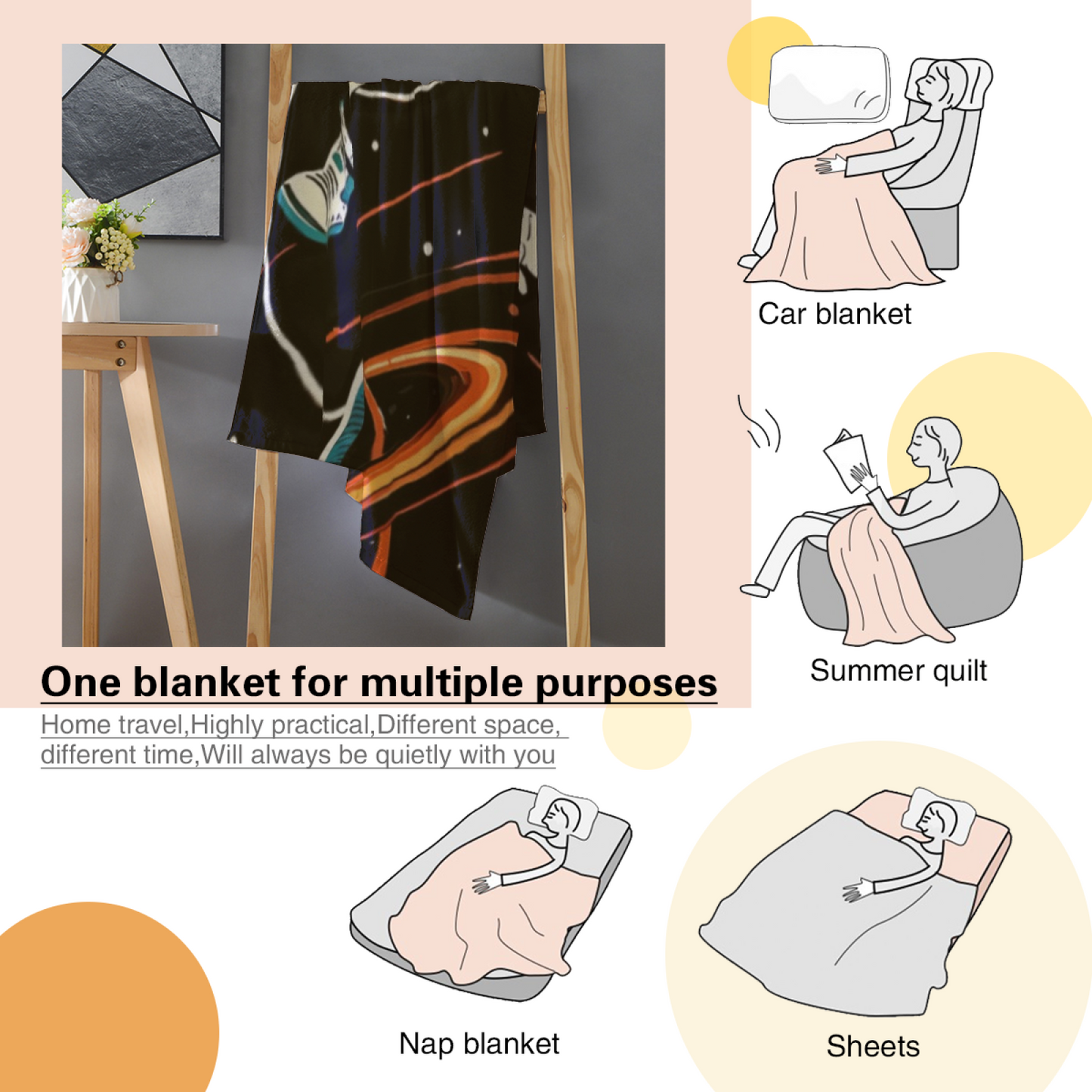Space Astronaut Flannel Throw Blanket ¨C Purple, Blue and Neon Cosmic Art