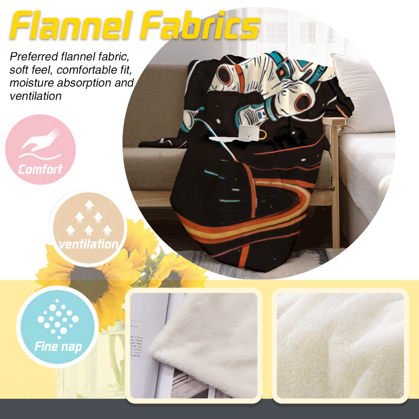 Space Astronaut Flannel Throw Blanket ¨C Purple, Blue and Neon Cosmic Art