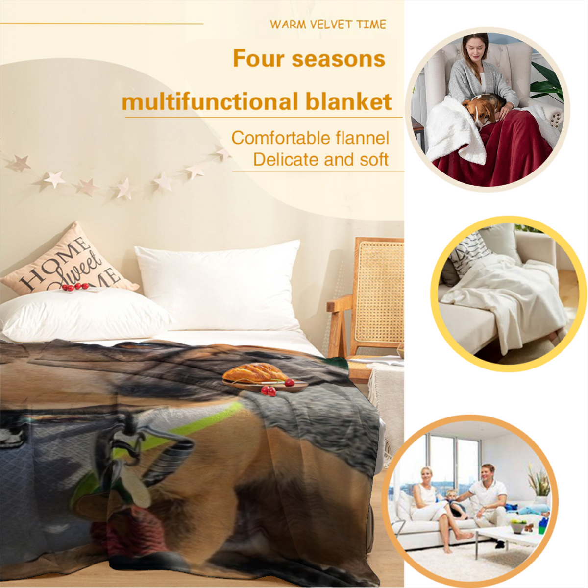 Whimsical Soft Neutral Indigo Rhythm Lightweight Flannel Throw