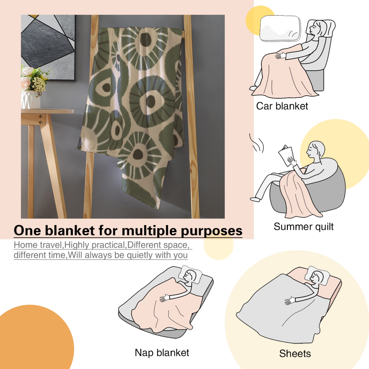 Desert Petal Expressive Print Cozy Flannel Bed Blanket in Dusty Lilac