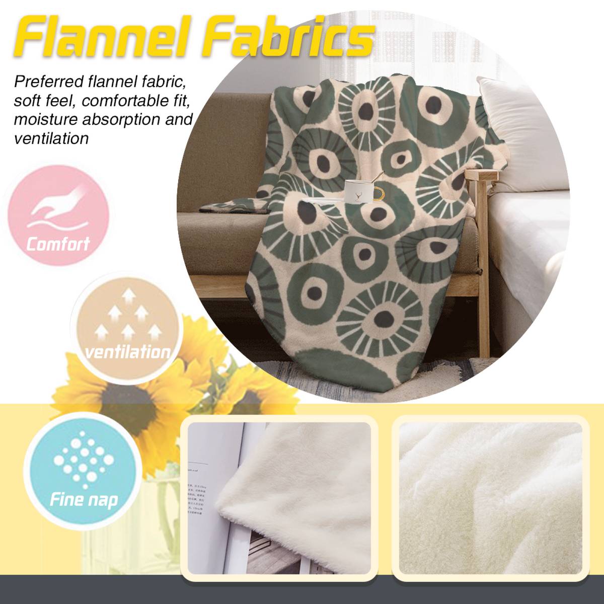 Desert Petal Expressive Print Cozy Flannel Bed Blanket in Dusty Lilac