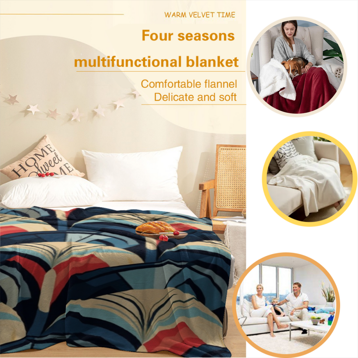 Rustic Blossom Pastel Multicolor Modern Art Flannel Throw Blanket