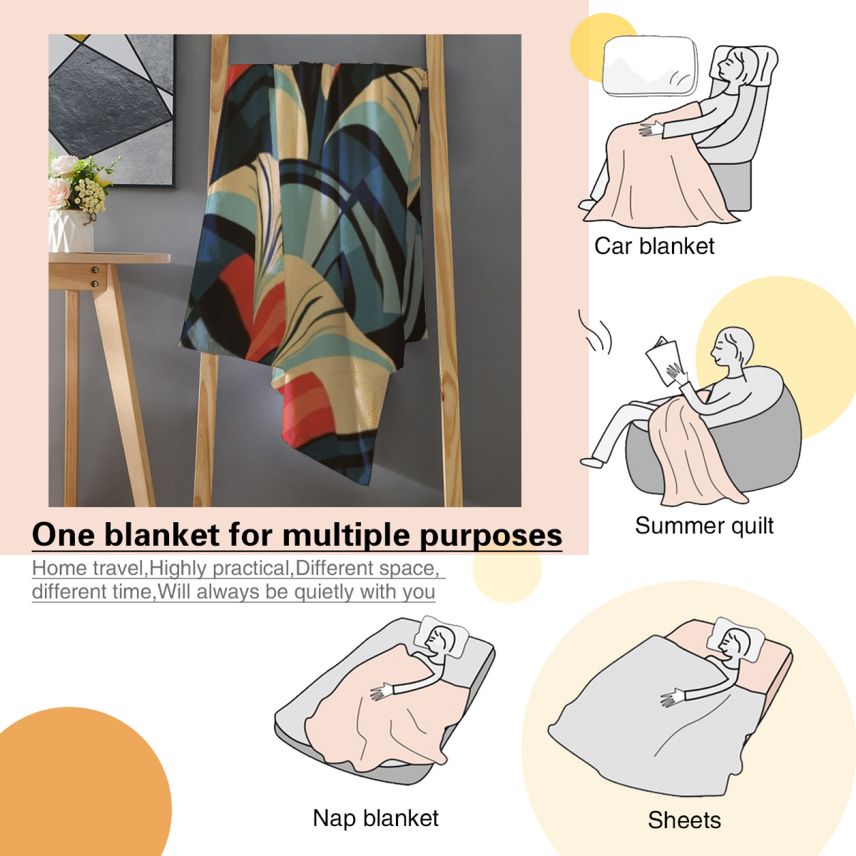 Rustic Blossom Pastel Multicolor Modern Art Flannel Throw Blanket