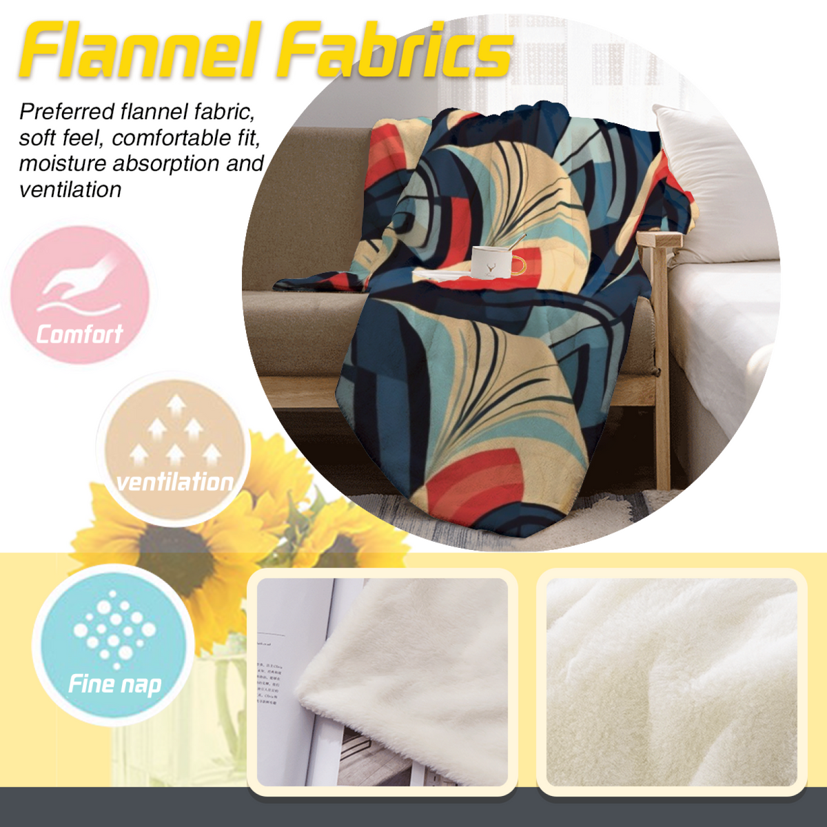 Rustic Blossom Pastel Multicolor Modern Art Flannel Throw Blanket