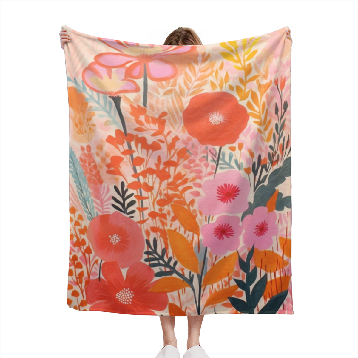 Harvest Sprout Expressive Print Flannel Sofa Throw in Blush Pink