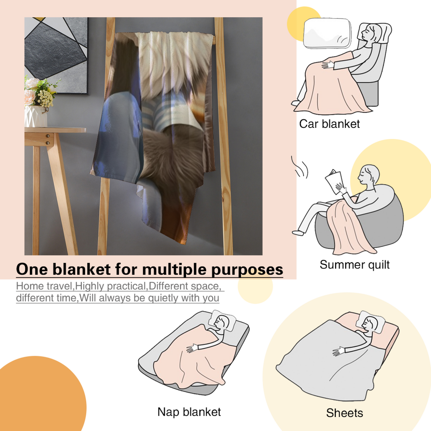 Cool Husky Dog Flannel Throw Blanket ¨C Sunglasses, Cap and Coffee Cartoon
