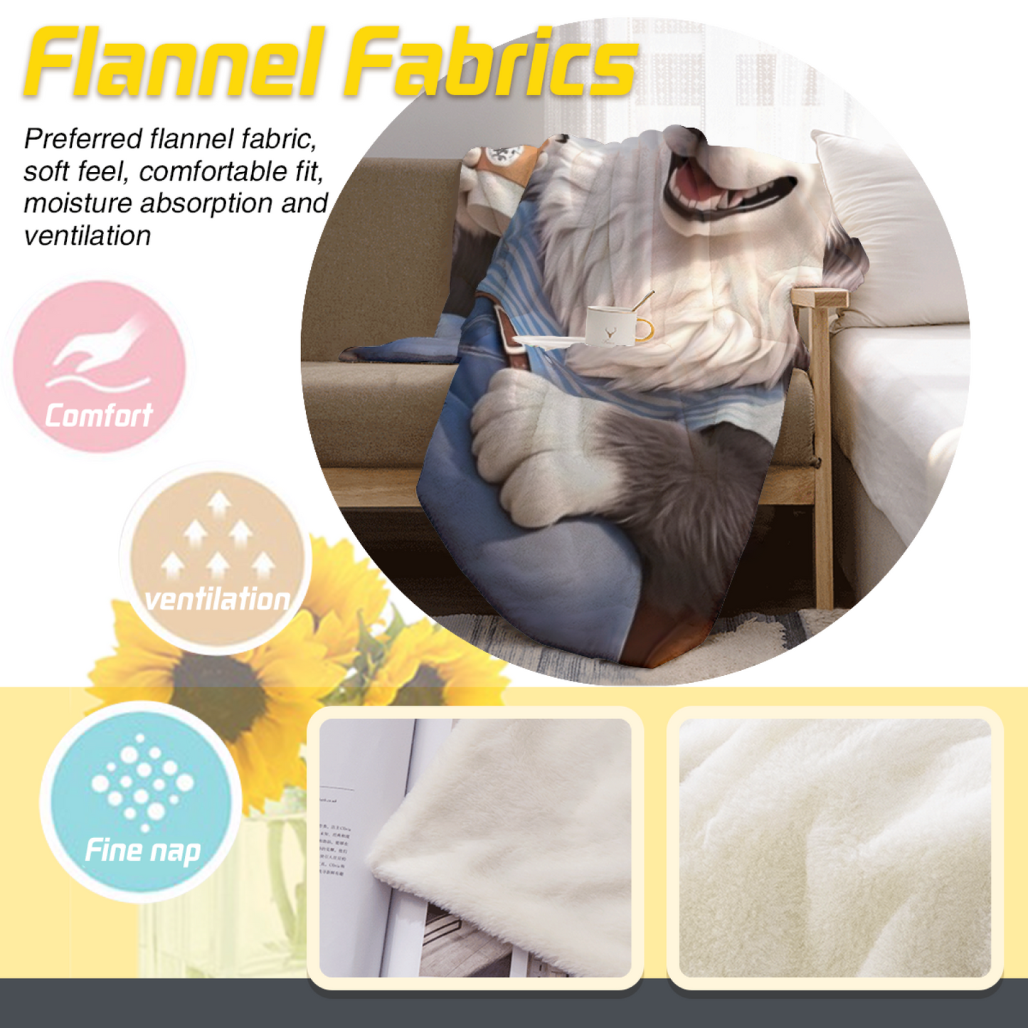 Cool Husky Dog Flannel Throw Blanket ¨C Sunglasses, Cap and Coffee Cartoon