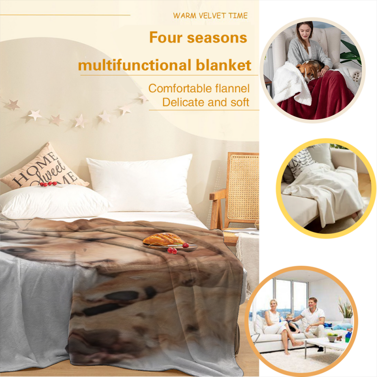 Cobalt Tapestry Soft Neutral Contemporary Decorative Flannel Blanket