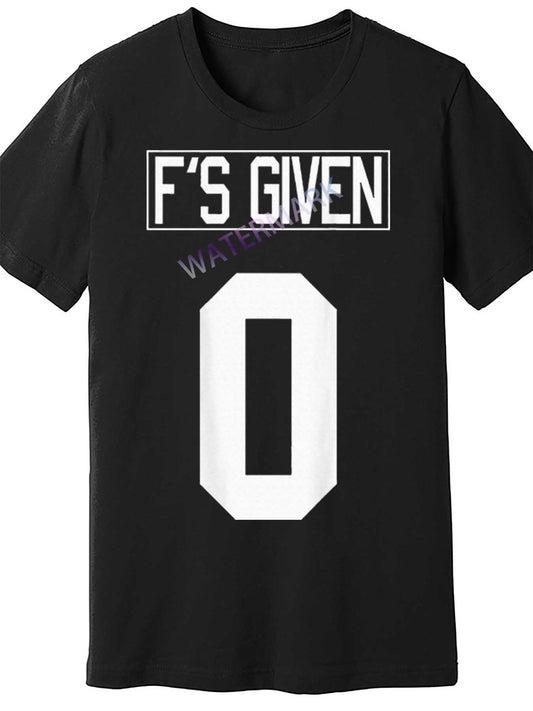Men's Black Cotton Short Sleeve T-Shirt - Funny Sarcastic Humor "F's GIVEN 0" Design, Casual Round Neck Tee, Lightweight & Breathable Fabric for All Seasons