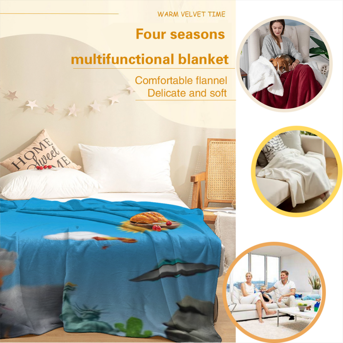Pastel Multicolor Whimsical Decor All-Season Flannel Blanket ¨C Sunwashed Jubilee Edition