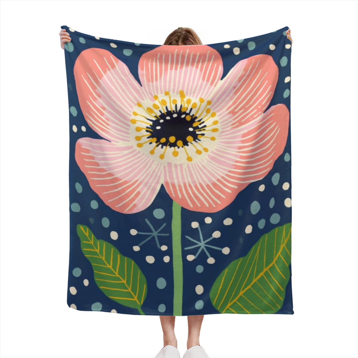 Flannel Throw Blanket with Seaside Meadow Cozy Cottage Artwork
