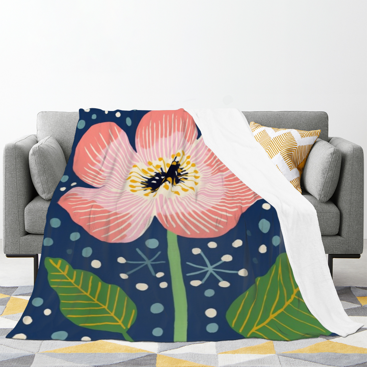 Flannel Throw Blanket with Seaside Meadow Cozy Cottage Artwork