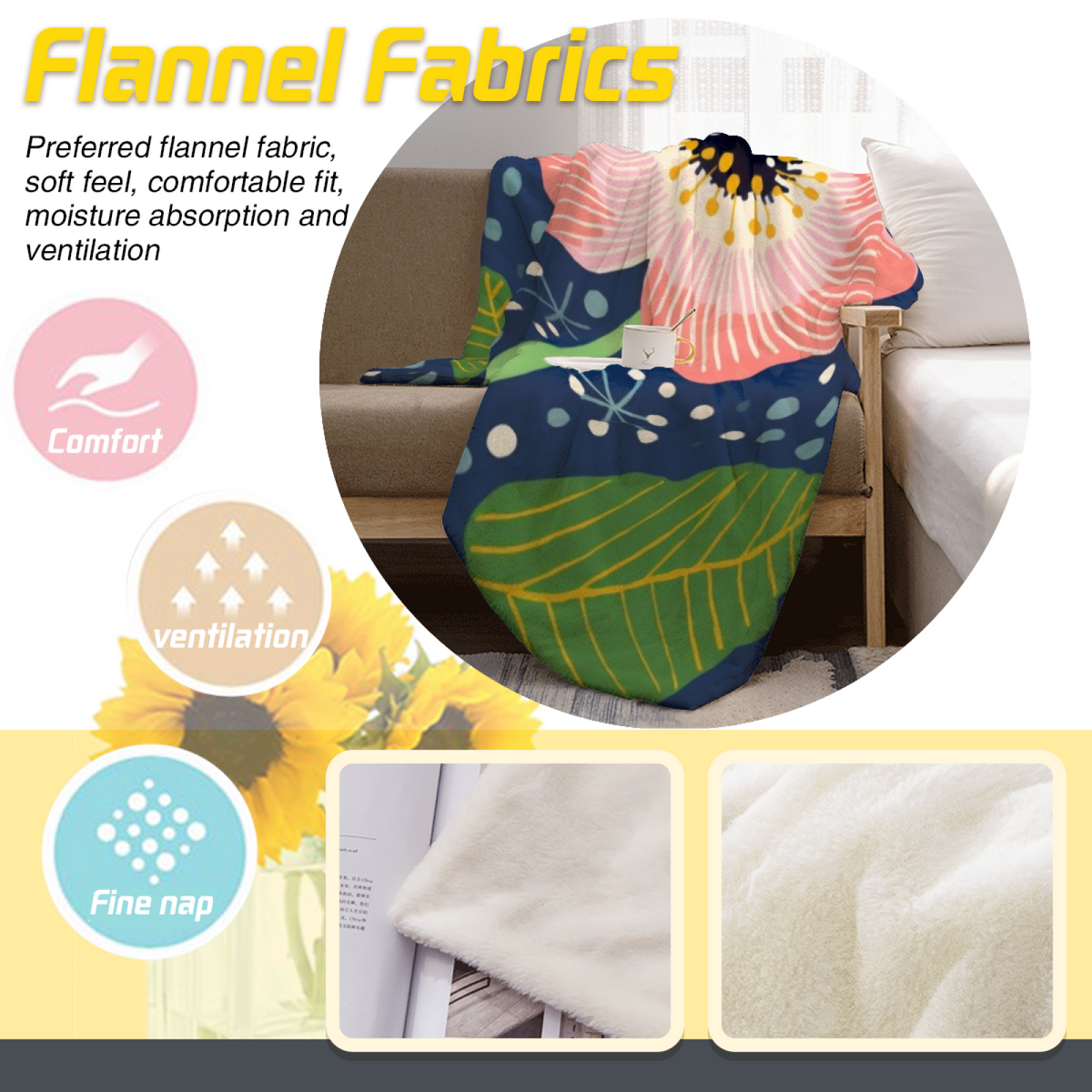 Flannel Throw Blanket with Seaside Meadow Cozy Cottage Artwork