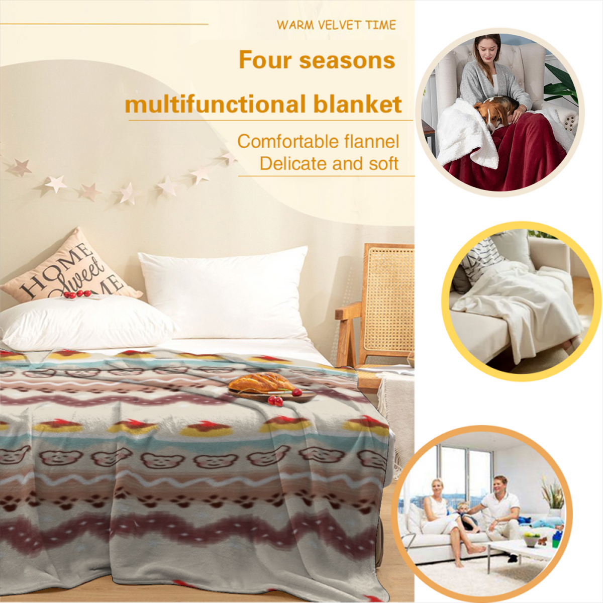 Cinnamon Breeze Lightweight Flannel Throw in Pastel Multicolor