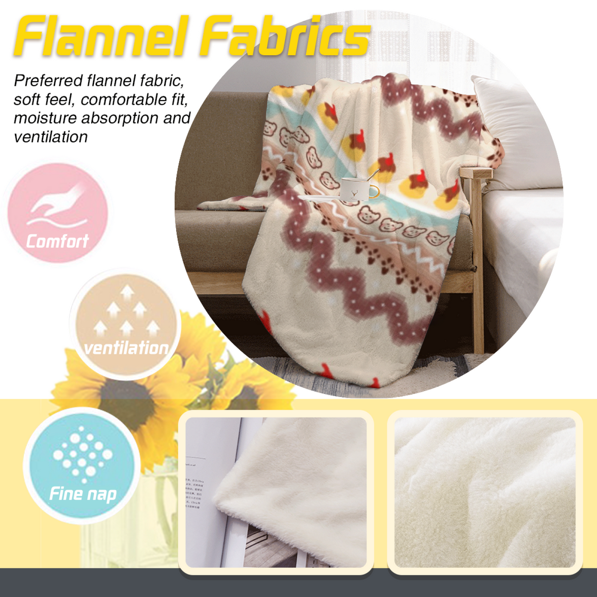 Cinnamon Breeze Lightweight Flannel Throw in Pastel Multicolor