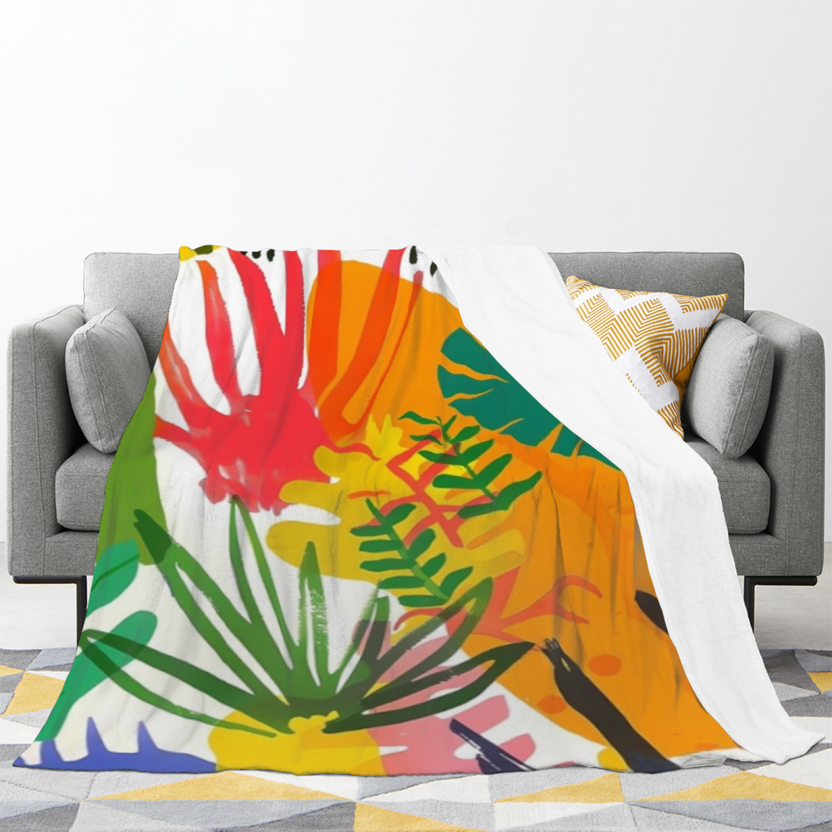 Earthy Multicolor Cobalt Mosaic Soft Flannel Blanket