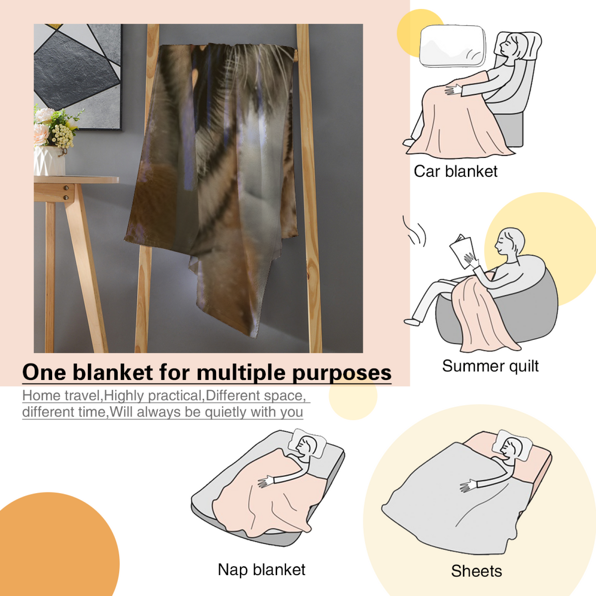 Soft Neutral Saffron Glow Lightweight Flannel Throw