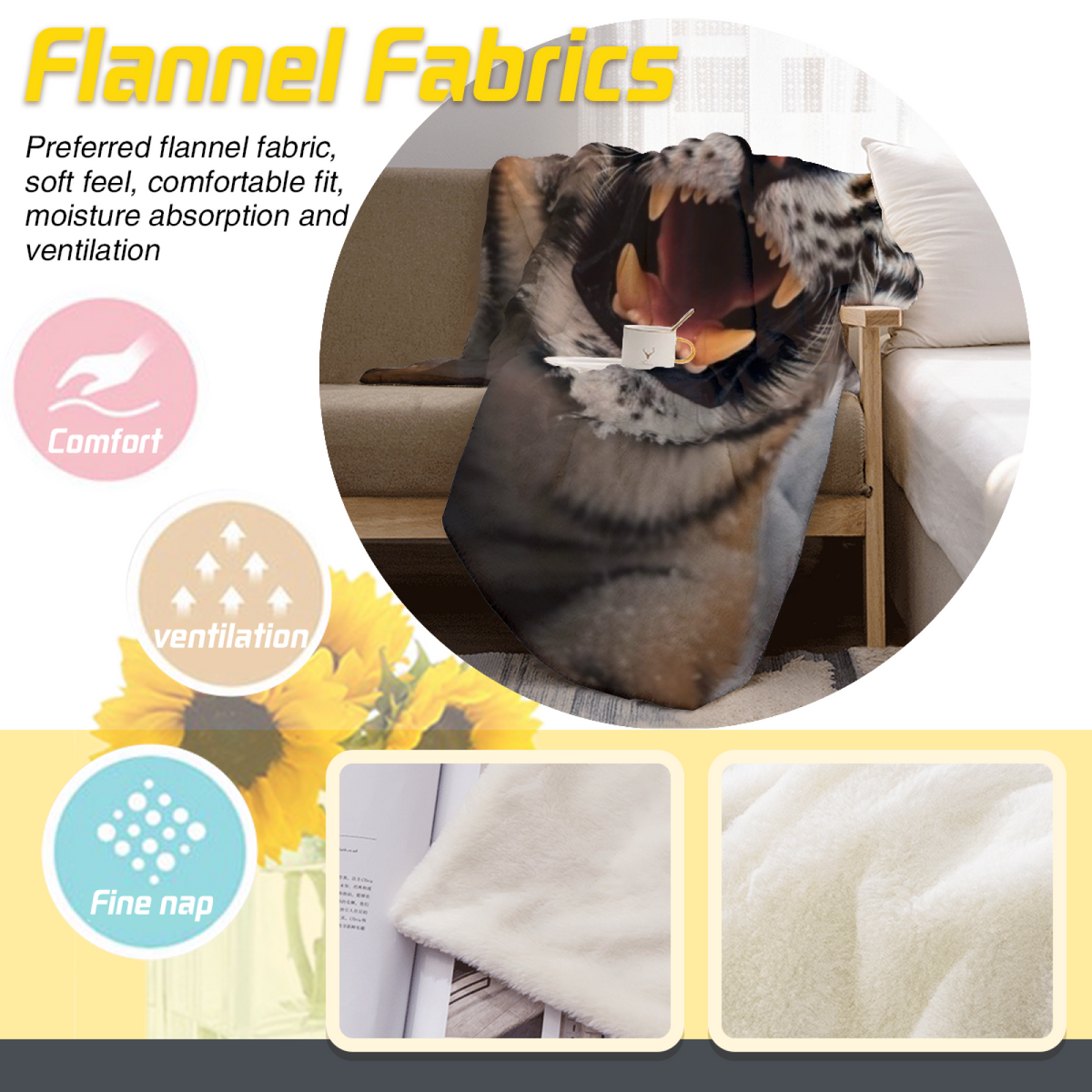 Soft Neutral Saffron Glow Lightweight Flannel Throw