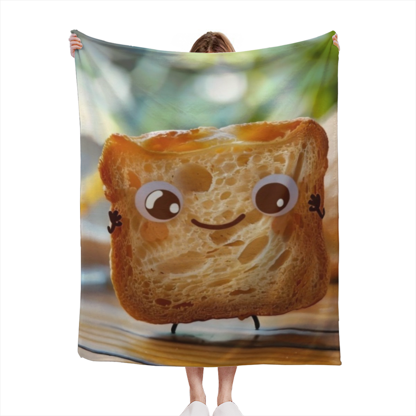 Cute Cartoon Toast Bread Throw Blanket ¨C Funny Food Character Printed Cozy Blanket