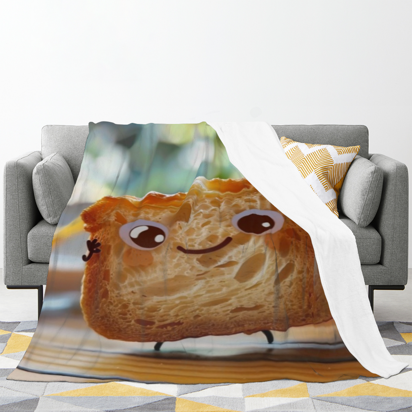 Cute Cartoon Toast Bread Throw Blanket ¨C Funny Food Character Printed Cozy Blanket