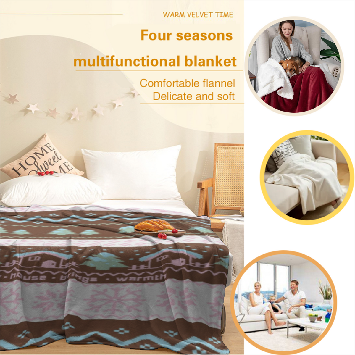Blush Kaleidoscope Bohemian Pattern Cozy Flannel Bed Blanket