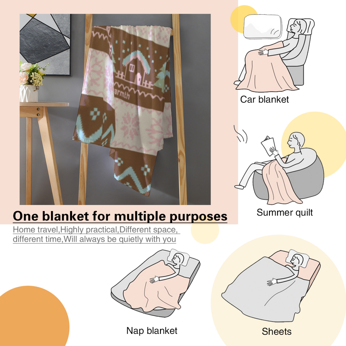 Blush Kaleidoscope Bohemian Pattern Cozy Flannel Bed Blanket
