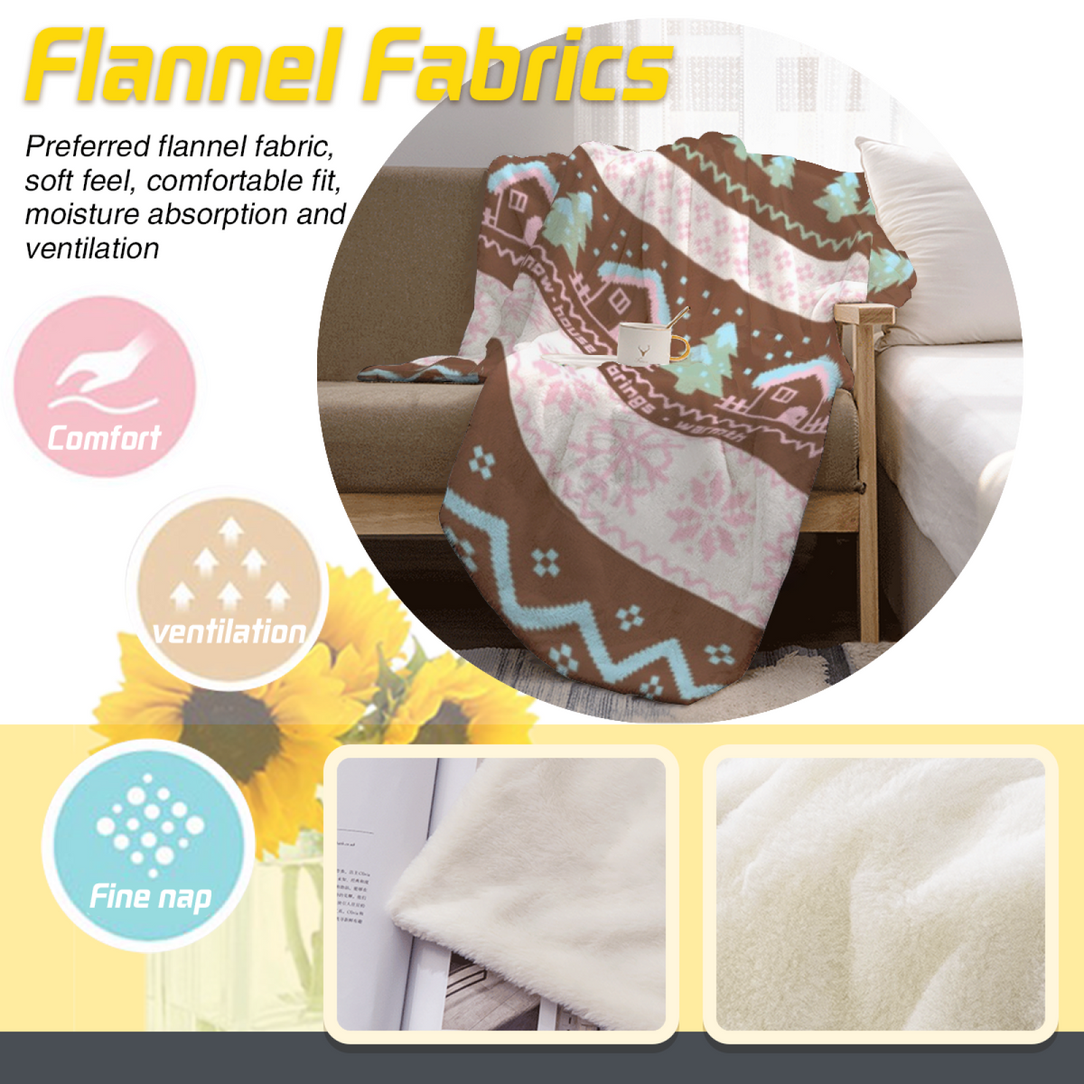 Blush Kaleidoscope Bohemian Pattern Cozy Flannel Bed Blanket