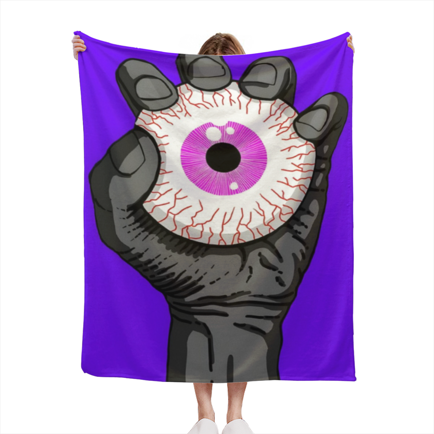 Giant Eyeball Flannel Throw Blanket ¨C Creepy Purple Horror Hand Design