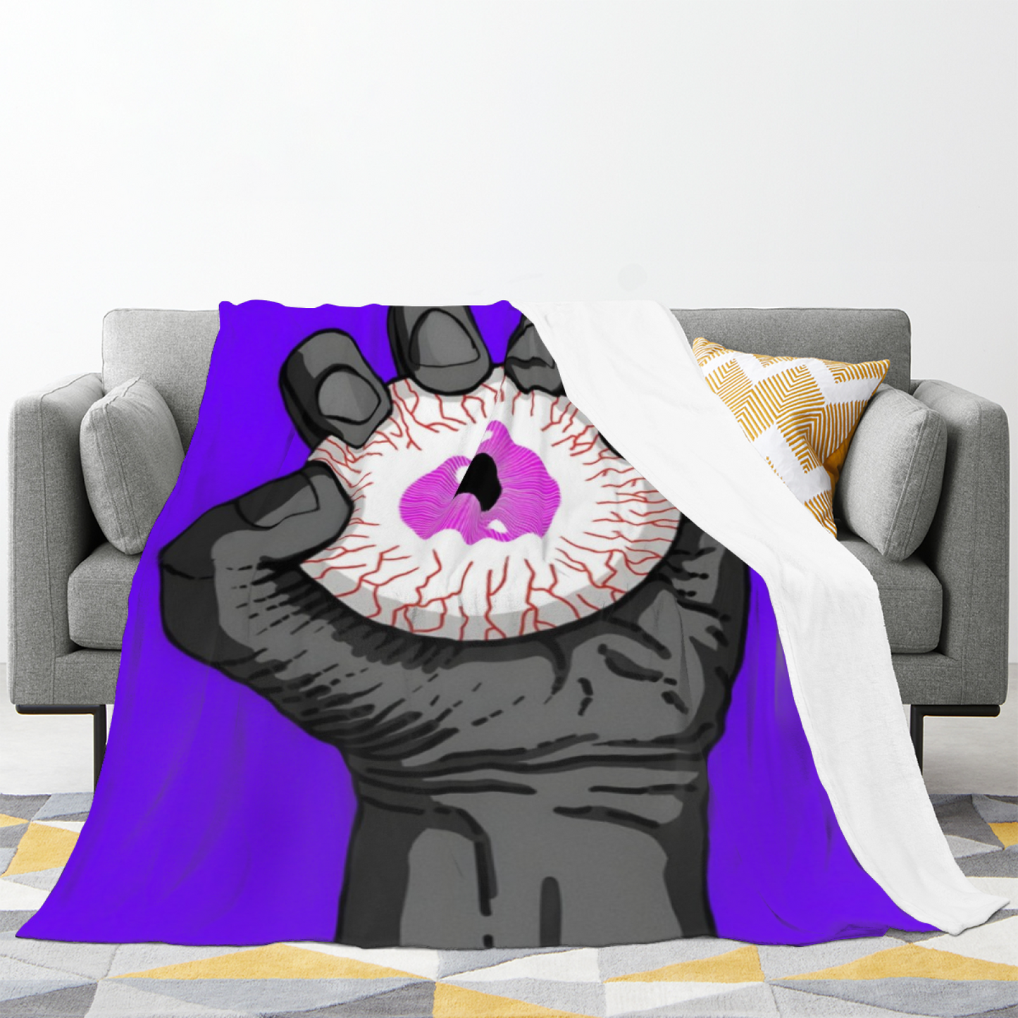 Giant Eyeball Flannel Throw Blanket ¨C Creepy Purple Horror Hand Design