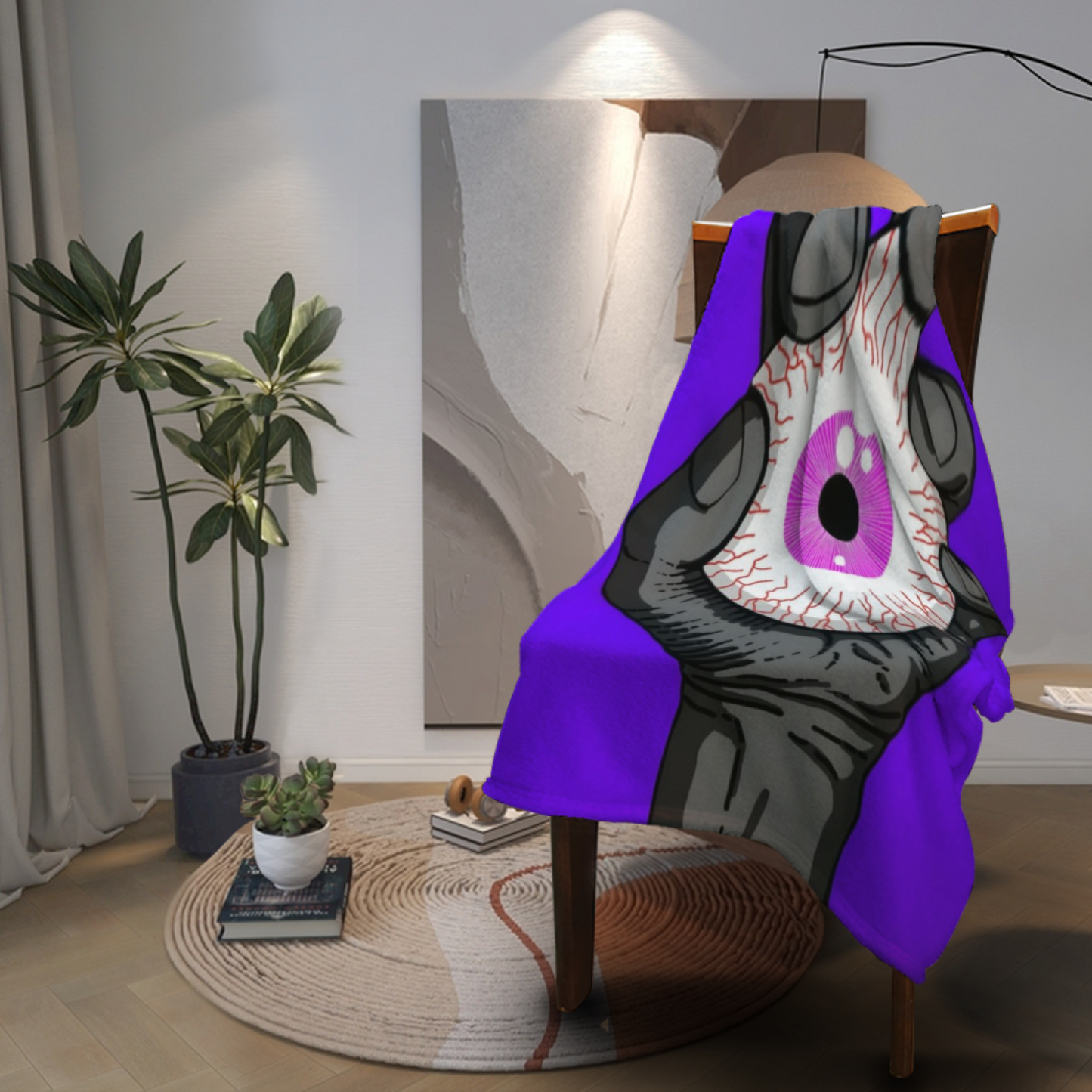 Giant Eyeball Flannel Throw Blanket ¨C Creepy Purple Horror Hand Design