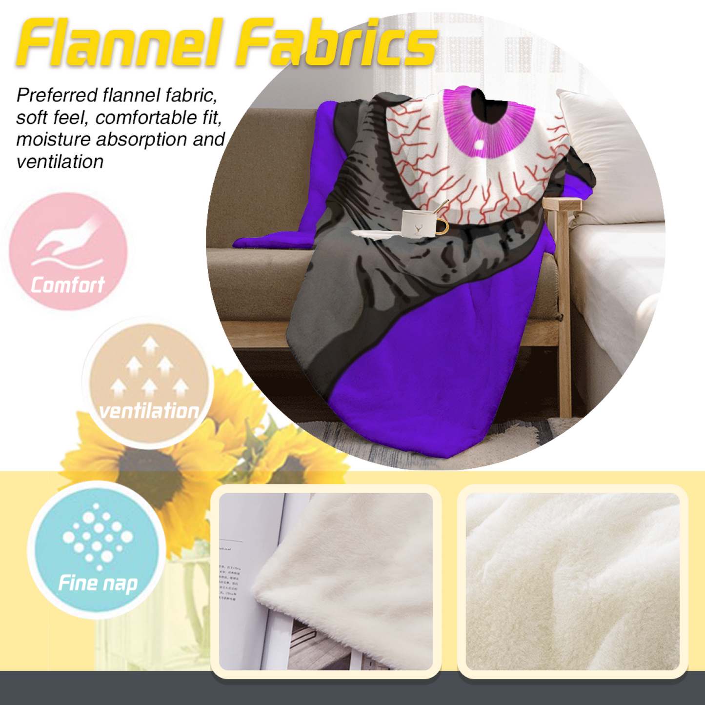 Giant Eyeball Flannel Throw Blanket ¨C Creepy Purple Horror Hand Design