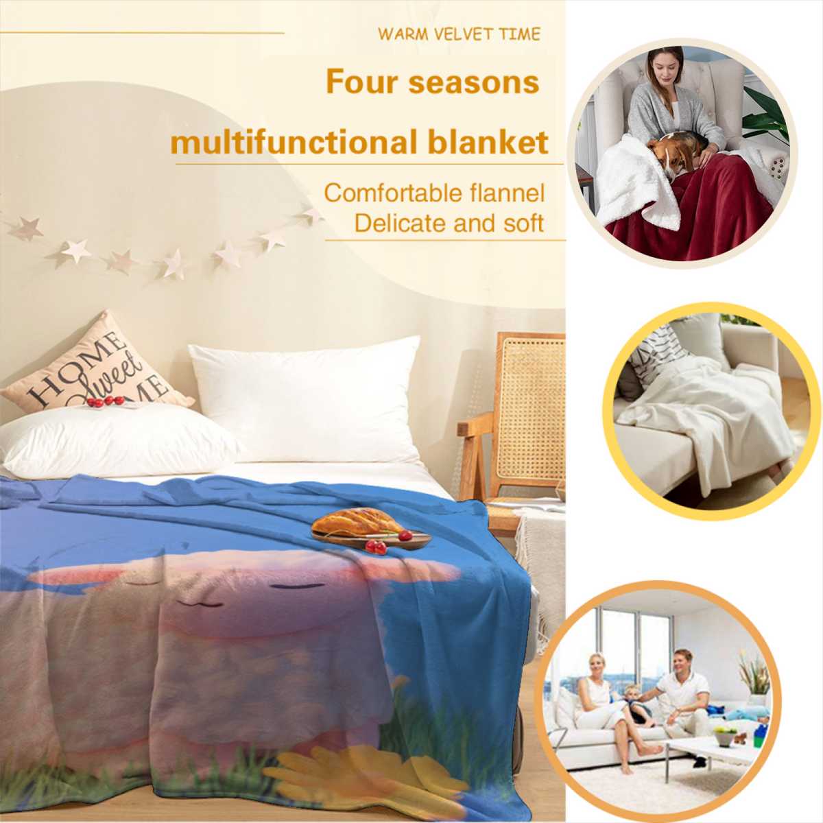 Soft Neutral Whimsical Decor Plush Flannel Throw ¨C Prairie Daydream Edition