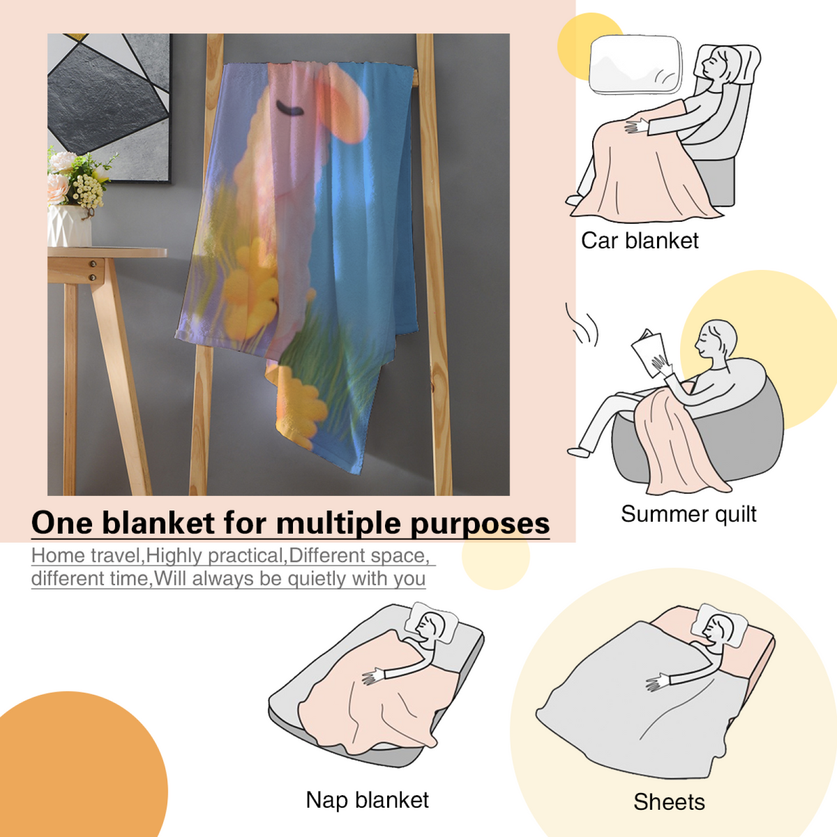 Soft Neutral Whimsical Decor Plush Flannel Throw ¨C Prairie Daydream Edition
