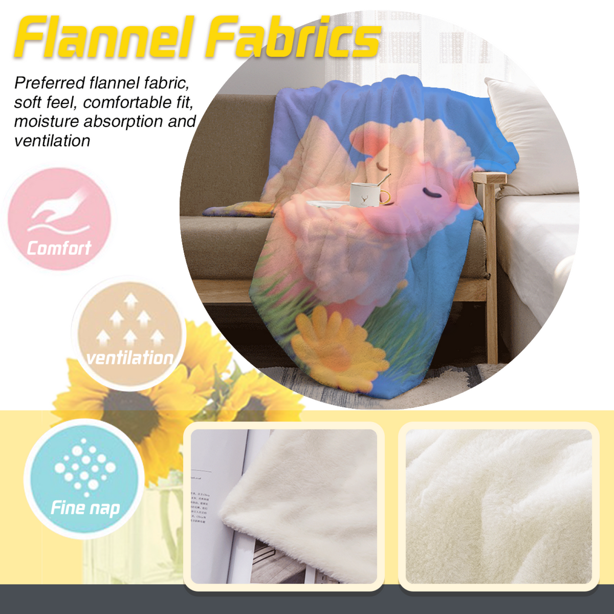 Soft Neutral Whimsical Decor Plush Flannel Throw ¨C Prairie Daydream Edition